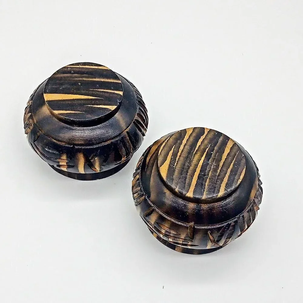 Pair of Brown Carved Wood Jars